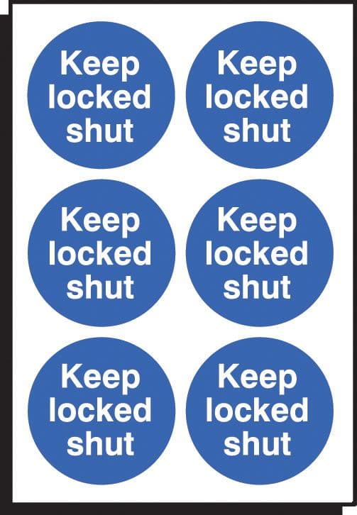 51660 Keep locked shut 65mm dia - sheet of 6  (65mm dia) Safety Sign