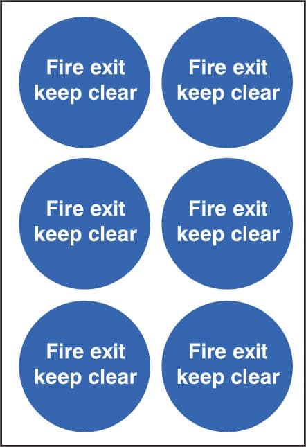 51679 Fire exit keep clear 65mm dia - sheet of 6  (65mm dia) Safety Sign