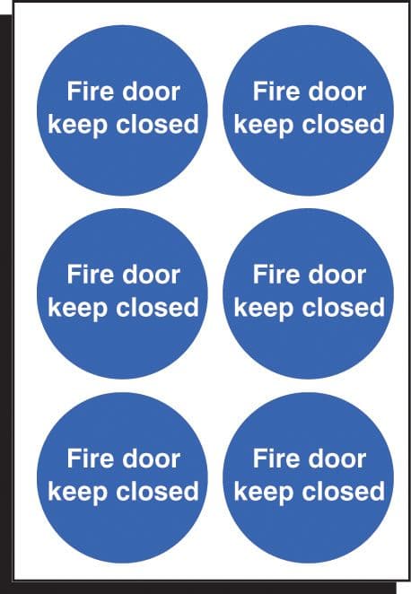 51680 Fire door keep closed 65mm dia - sheet of 6  (65mm dia) Safety Sign