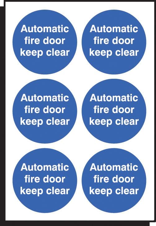 51681 Auto fire door keep clear 65mm dia - sheet of 6  (65mm dia) Safety Sign