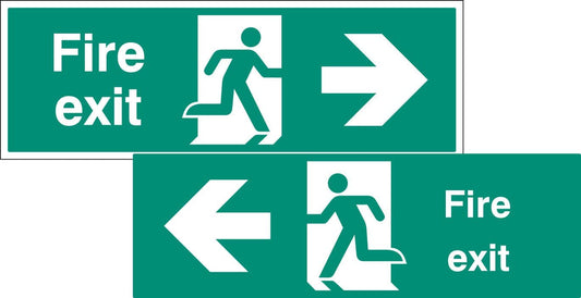 52100 Fire exit double sided with arrow 1200x400mm 5mm rigid  (1200x400mm) Safety Sign