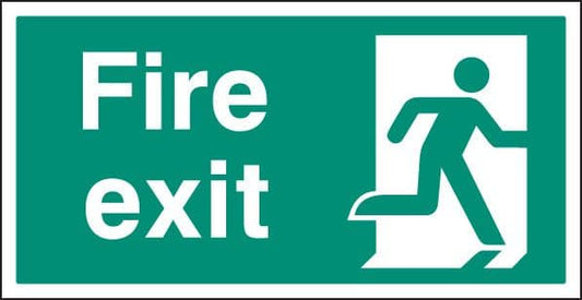 52105 Fire exit right BS single sided 800x400mm 5mm rigid  (800x400mm) Safety Sign