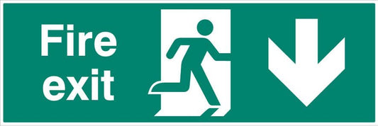 52161 Fire exit double sided with arrow down 1200x400mm 5mm rigid  (1200x400mm) Safety Sign