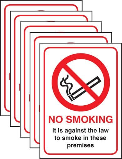 53061 No smoking English Law (pack of 5) SAV A5  (148x210mm) Safety Sign