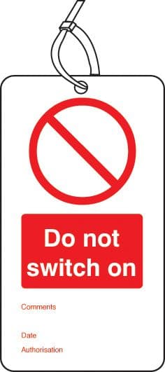 53421 Do not switch on double sided safety tags (pack of 10)  (80x150mm) Safety Sign