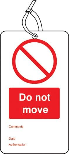 53435 Do not move double sided safety tags (pack of 10)  (80x150mm) Safety Sign