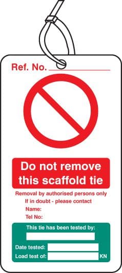 53444 Scaffold Tie Test double sided safety tags (pack of 10)  (80x150mm) Safety Sign
