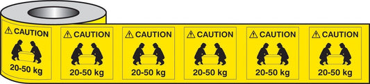 54030 Lifting labels caution 20-50kg roll of 500 50x50mm  (50x50mm) Safety Sign