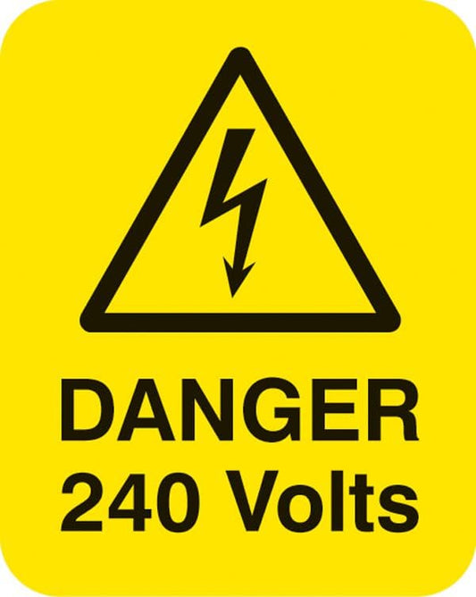 54049 Danger 240 volts Sheet of 25 labels 40x50mm  (40x50mm) Safety Sign