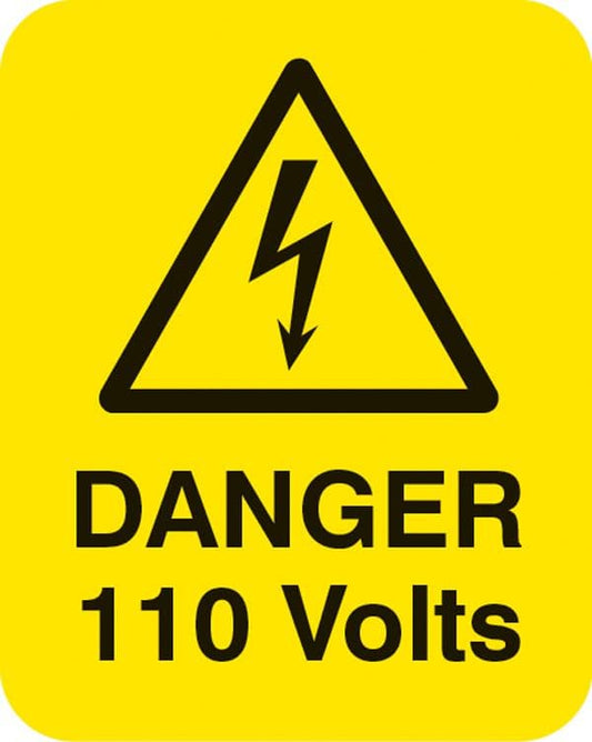 54050 Danger 110 volts Sheet of 25 labels 40x50mm  (40x50mm) Safety Sign