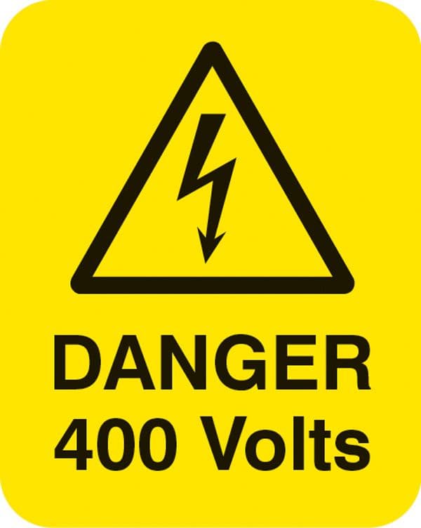 54052 Danger 400 volts Sheet of 25 labels 40x50mm  (40x50mm) Safety Sign