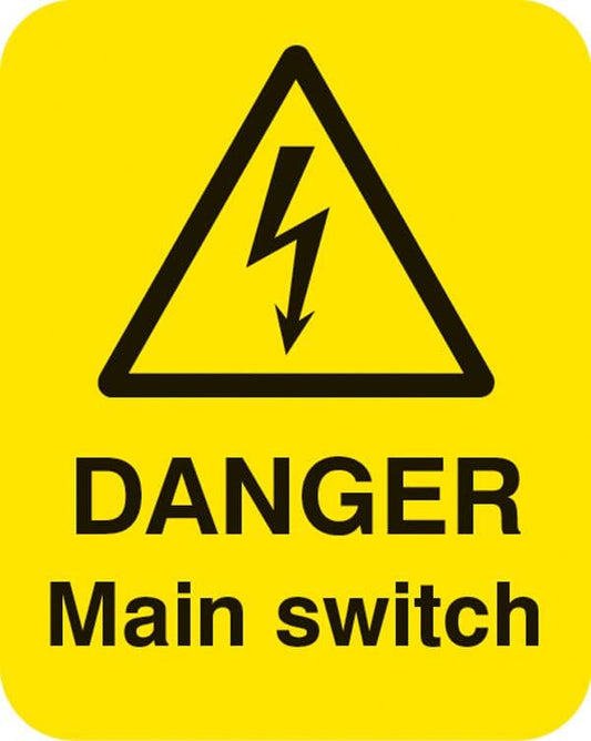 54057 Danger main switch Sheet of 25 labels 40x50mm  (40x50mm) Safety Sign