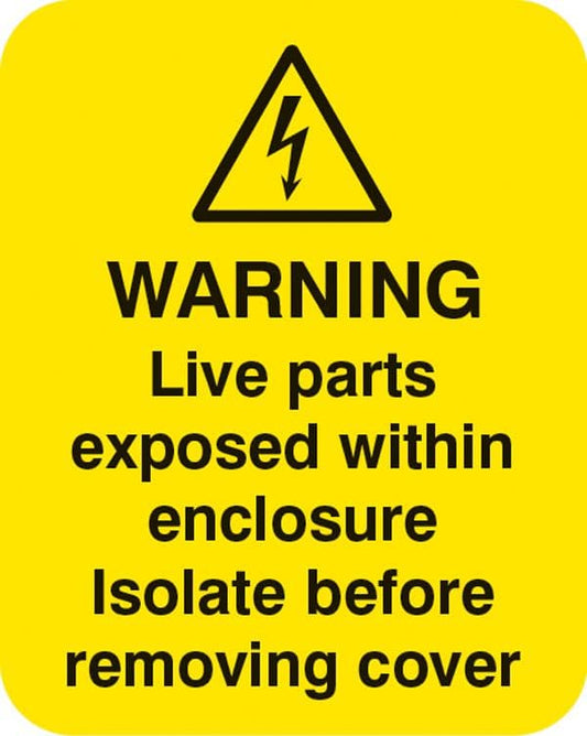 54059 Warning live parts within enclosure Sheet of 25 labels 40x50mm  (40x50mm) Safety Sign
