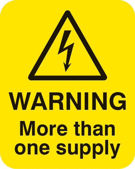 54060 Warning more than one supply Sheet of 25 labels 40x50mm  (40x50mm) Safety Sign