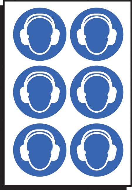 55031 Ear protection symbol 50mm dia - sheet of 6  (50mm dia) Safety Sign