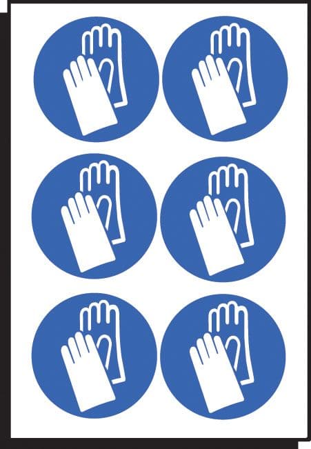 55032 Hand protection symbol 50mm dia - sheet of 6  (50mm dia) Safety Sign