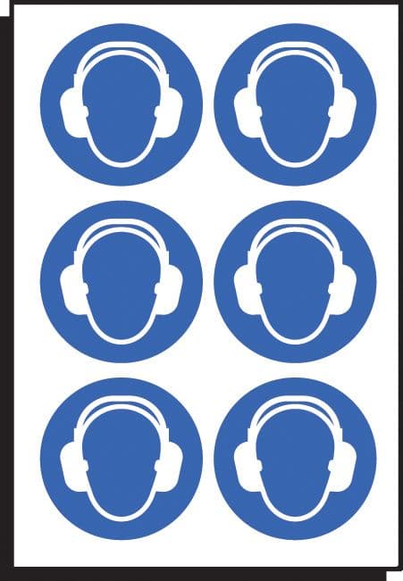 55036 Ear protection symbol 100mm dia - sheet of 6  (100mm dia) Safety Sign
