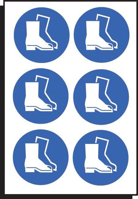 55039 Safety boots symbol 100mm dia - sheet of 6  (100mm dia) Safety Sign
