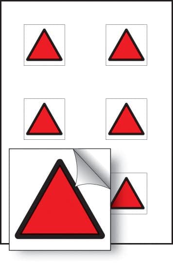 55054 Red triangle vibration safety 25x25mm - sheet of 6 self adhesive  (25x25mm) Safety Sign