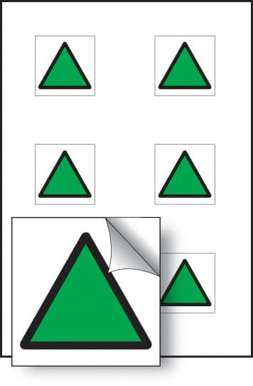 55056 Green triangle vibration safety 25x25mm - sheet of 6 self adhesive  (25x25mm) Safety Sign