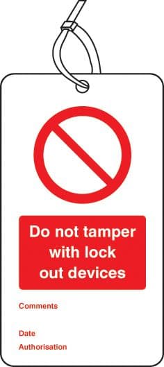 55073 Lockout Tag - Do not tamper with lock out devices (80x150mm) Pk of 10  (80x150mm) Safety Sign