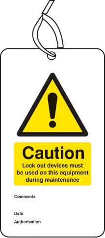 55075 Lockout Tag - Lock out device must be used on this equipment... (80x150mm) Pk of 10