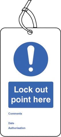55077 Lockout Tag - Lock out point here (80x150mm) Pk of 10  (80x150mm) Safety Sign
