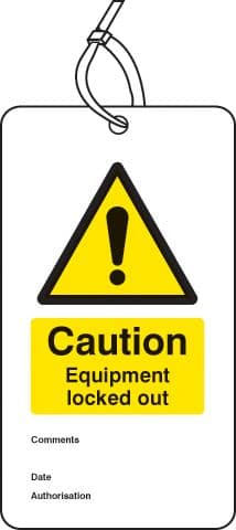 55078 Lockout Tag - Caution Equipment locked out (80x150mm) Pk of 10  (80x150mm) Safety Sign
