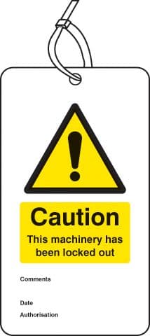 55082 Lockout Tag - Caution this machinery has been locked out (80x150mm) Pk of 10  (80x150mm)
