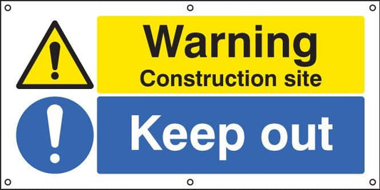55087 Warning Construction site Keep out banner c/w eyelets  (1270x610mm) Safety Sign