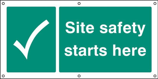 55090 Site safety starts here banner c/w eyelets  (1270x610mm) Safety Sign