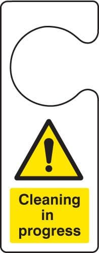 55104 Cleaning in progress - door hanger  (80x205mm) Safety Sign
