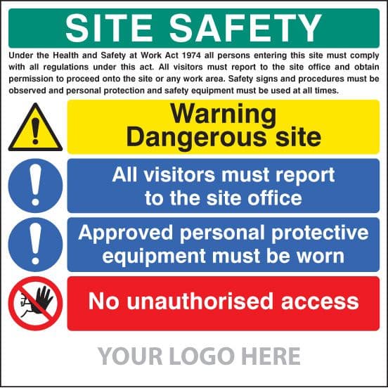 55793 Site safety board, dangerous site, visitors, PPE, access, site saver sign (1220x1220mm)