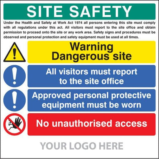 55793 Site safety board, dangerous site, visitors, PPE, access, site saver sign (1220x1220mm)
