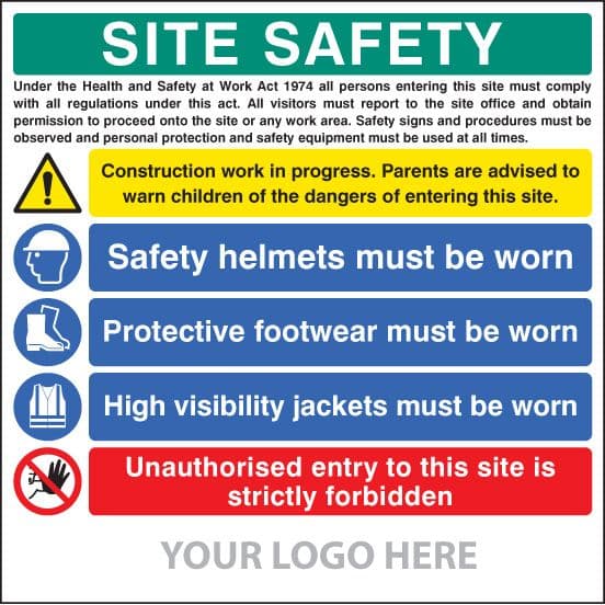 55794 Site safety board, helmets, footwear, hi vis, unauthorised entry, site saver (1220x1220mm)