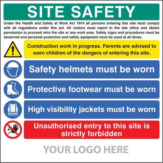 55794 Site safety board, helmets, footwear, hi vis, unauthorised entry, site saver (1220x1220mm)