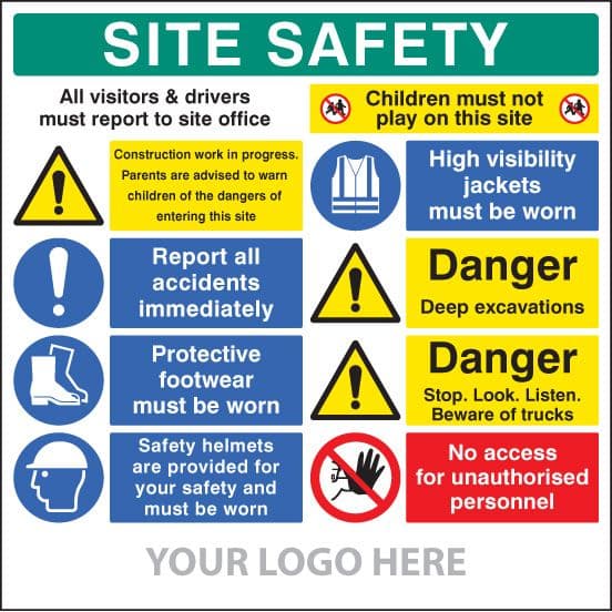 55798 Site safety board, multi-message, deep excavations, site saver sign (1220x1220mm)