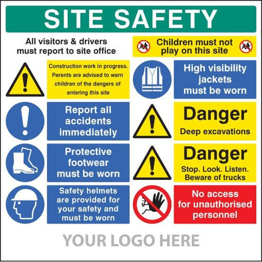 55798 Site safety board, multi-message, deep excavations, site saver sign (1220x1220mm)