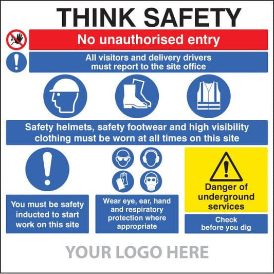 55800 Site safety board, multi-message, underground services, site saver sign (1220x1220mm)