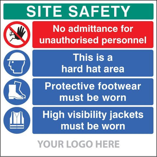 55801 Site safety board, no admittance, hard hat, footwear, hivis,  site saver sign (1220x1220mm)