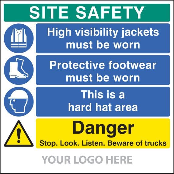 55802 Site safety board, hivis, footwear,hard hat, trucks,  site saver sign (1220x1220mm)