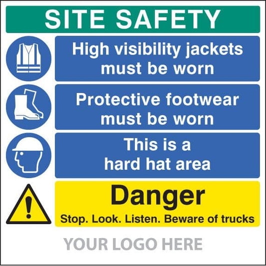 55802 Site safety board, hivis, footwear,hard hat, trucks,  site saver sign (1220x1220mm)