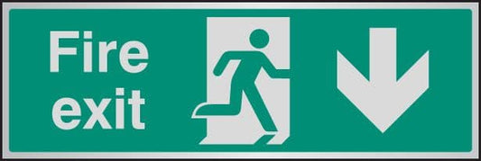 55924 Fire exit arrow down aluminium 300x100mm  (300x100mm) Safety Sign