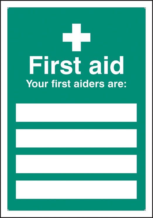 56004 First aiders are (space for 4) adapt-a-sign 215x310mm  (215x310mm) Safety Sign