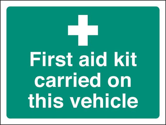 56037 First aid kit carried on this vehicle (face adhesive)  (100x75mm) Safety Sign