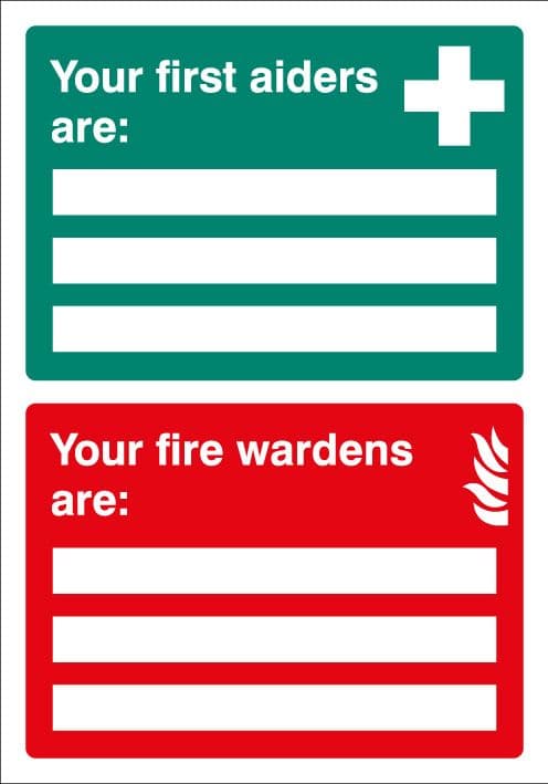 56079 First Aiders/Fire Wardens are Adapt-a-sign 215x310mm  (215x310mm) Safety Sign