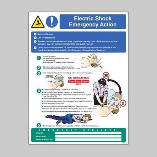 56081 Electric shock emergency action wall panel 450x600mm  (450x600mm) Safety Sign