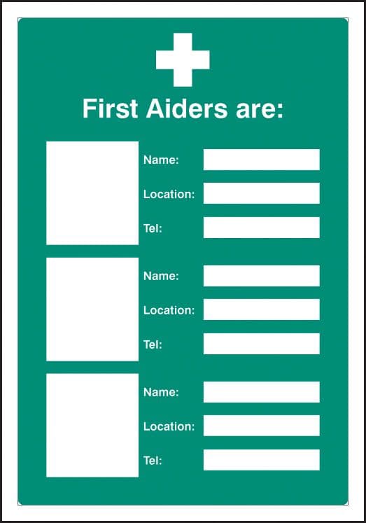 56083 First aiders are (space for 3) adapt-a-sign 215x310mm  (215x310mm) Safety Sign