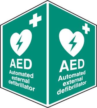56093 AED emergency defibrillator - projecting sign  (150x200mm) Safety Sign