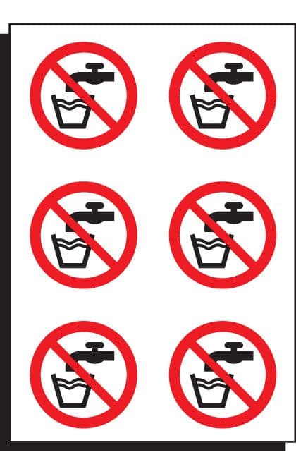 56099 Not drinking water 65mm dia - sheet of 6  (65mm dia) Safety Sign